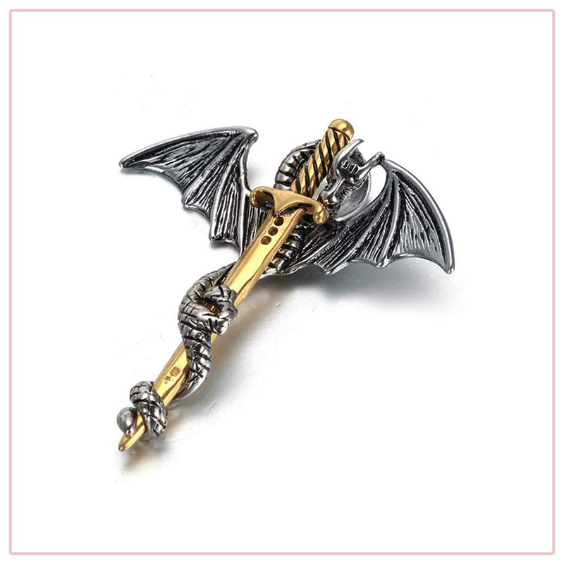 [Australia] - Nsitbbuery Hip Hop Stainless Steel Wings Dragon Tag Pendant 20" Plated 18K Gold Square Box Chain Necklace 