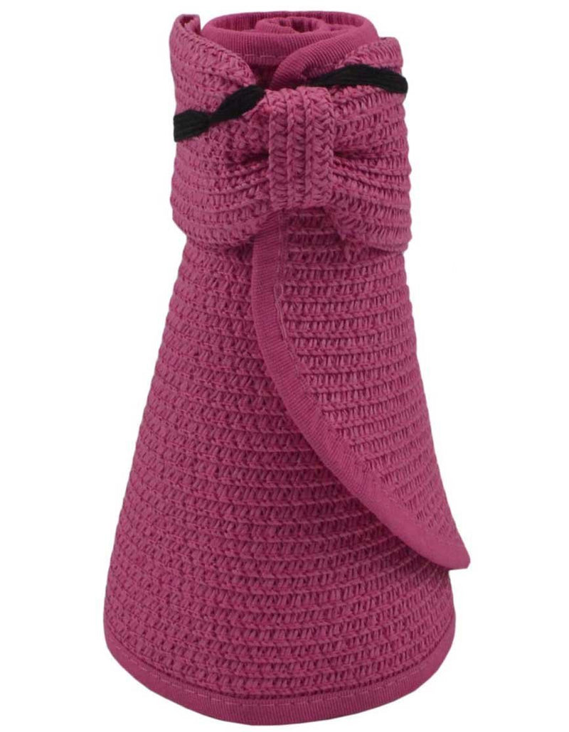 [Australia] - SYAYA Womens Summer Foldable Straw Sun Visor Wide Brim Hat Packable Women Brach Cap M01 Rose Red 