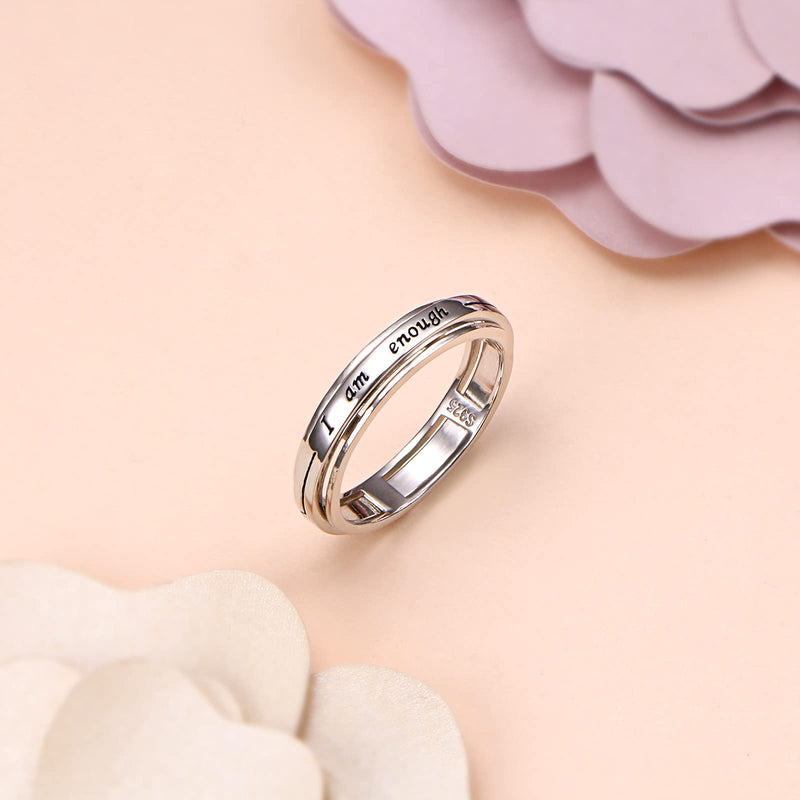 [Australia] - I am Enough Fidget Spinner Ring for Women 925 Sterling Silver Heart Beat Matching Engagement Promise Dainty Anxiety Rings, US Size 6-8 7 