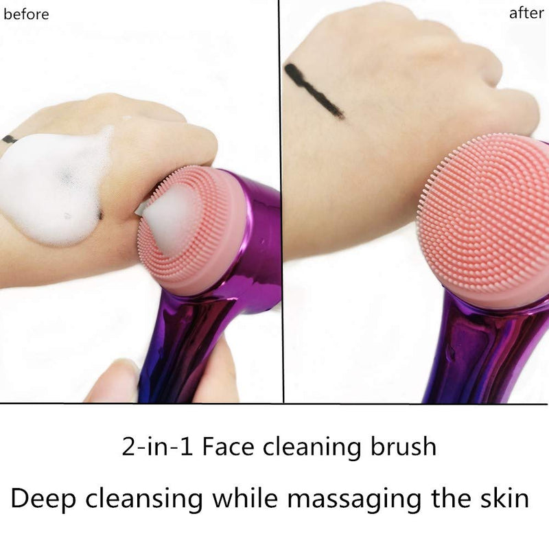 [Australia] - Manual Facial Cleansing Brush - 2 in 1 Face Wash Brush for Gentle Exfoliating, Deep Cleansing, Makeup Removal, Massaging and Removing Blackhead Wash Suitable for All Skin Types purple 