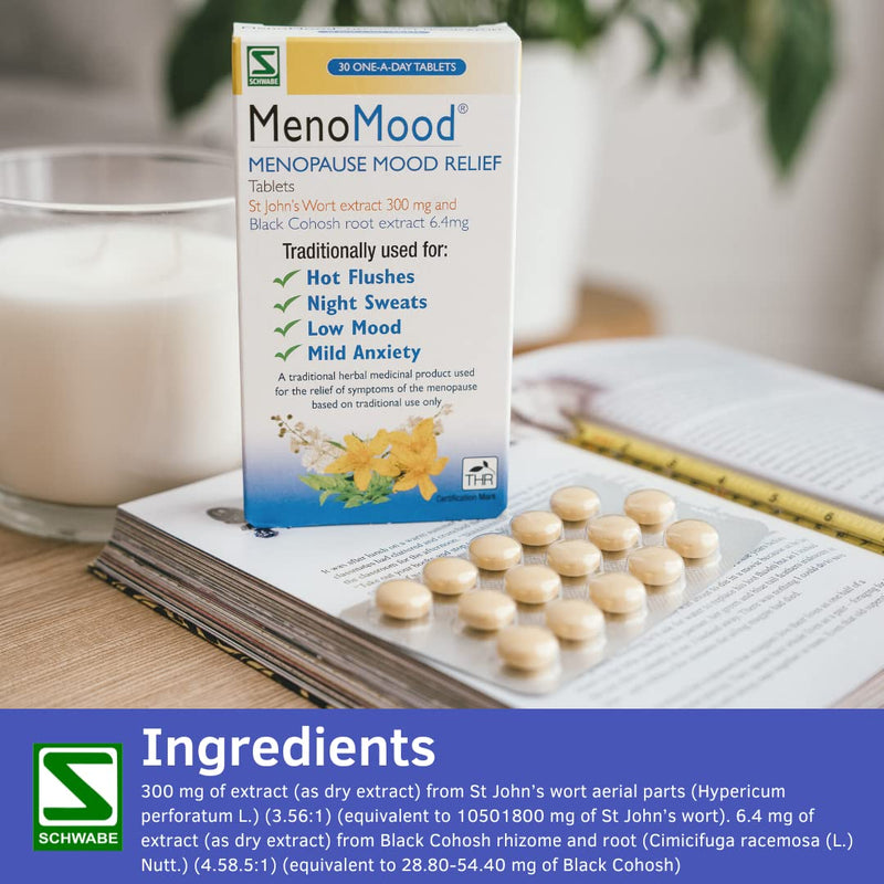 [Australia] - Schwabe Pharma - MenoMood - Menopause Mood Relief - St. John's Wort and Black Cohosh Extract - Traditionally Used for Hot Flushes, Night Sweats, Low Mood, Mild Anxiety - 30 Tablets 