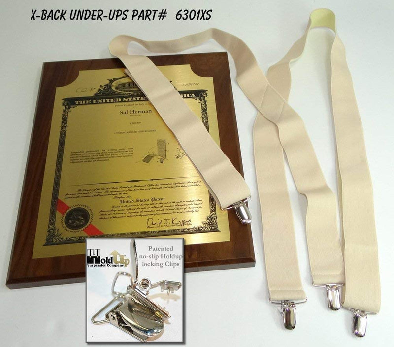 [Australia] - Holdup Suspender Company Hidden Undergarment X-back Beige Suspenders with No-slip Silver Clips 