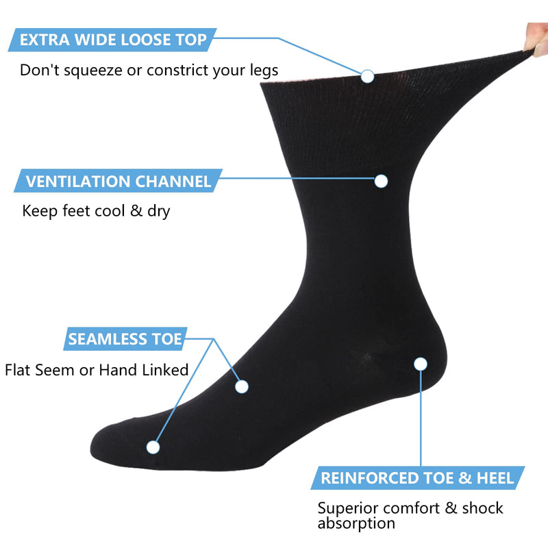 [Australia] - Forcool Non-binding Cushion Crew Cotton Diabetic Socks for Men and Women, M/L/XL, 3/6 Pairs #011#6 Pairs-crew-black Medium 