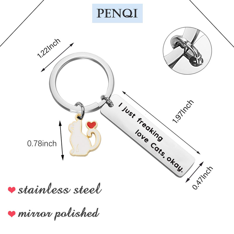 [Australia] - PENQI Cat Mom Keychain Cat Jewelry Cat Lover Gifts I Just Freaking Love Cats Okay Keychain Pet Lover Gift Animal Lover Gift for Cat Owner sliver 