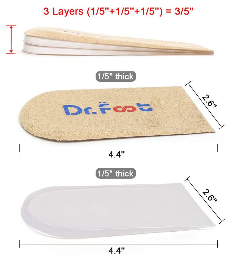 [Australia] - Dr.Foot Adjustable Orthopedic Heel Lift Inserts, Height Increase Insole for Leg Length Discrepancies, Heel Spurs, Heel Pain, Sports Injuries, and Achilles tendonitis (Beige, 3 Layers) Beige 3 Layers: Small-Women's 4.5-9.5|Men's 6-8.5 