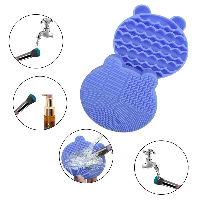 [Australia] - Silicone Makeup Brush Cleaning Mat with Brush Drying Holder, 2 in 1 Make Up Brush Cleaner Pad, Portable Travel Makeup Brush Scrubber Mat Cleaning Tool, Blue 