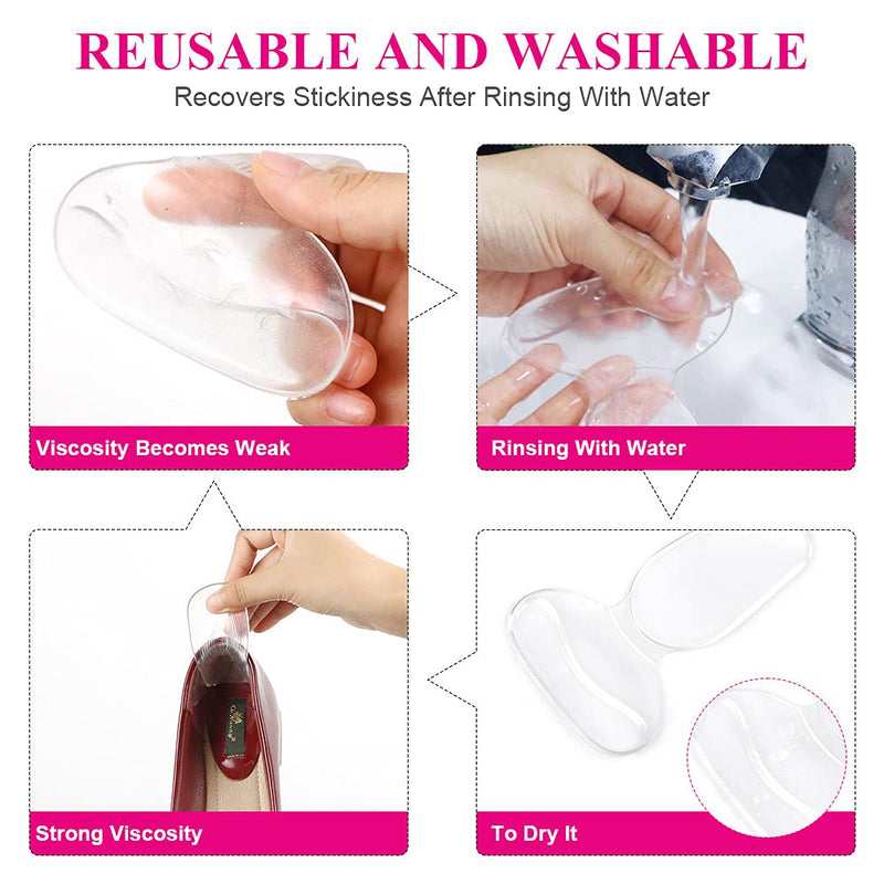 [Australia] - URAQT Gel Shoe Inserts Liners Pads for Too Big Shoes Anti-Slip Heel Grips Inserts Liners Foot Insoles for Women, 4 Pairs, Transparent A 