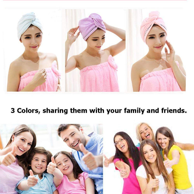 [Australia] - 3 Pack Hair Towel Wrap Turban Microfiber Drying Bath Shower Head Towel with Buttons, Quick Magic Dryer, Dry Hair Hat, Wrapped Bath Cap (D001) D001 