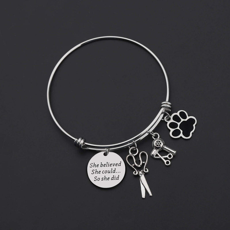 [Australia] - TIIMG Dog Groomer Gift Pet Groomer Jewelry She Believed She Could So She Did Dog Grooming Bracelet Gifts for Dog Lover she believed dog groomer 