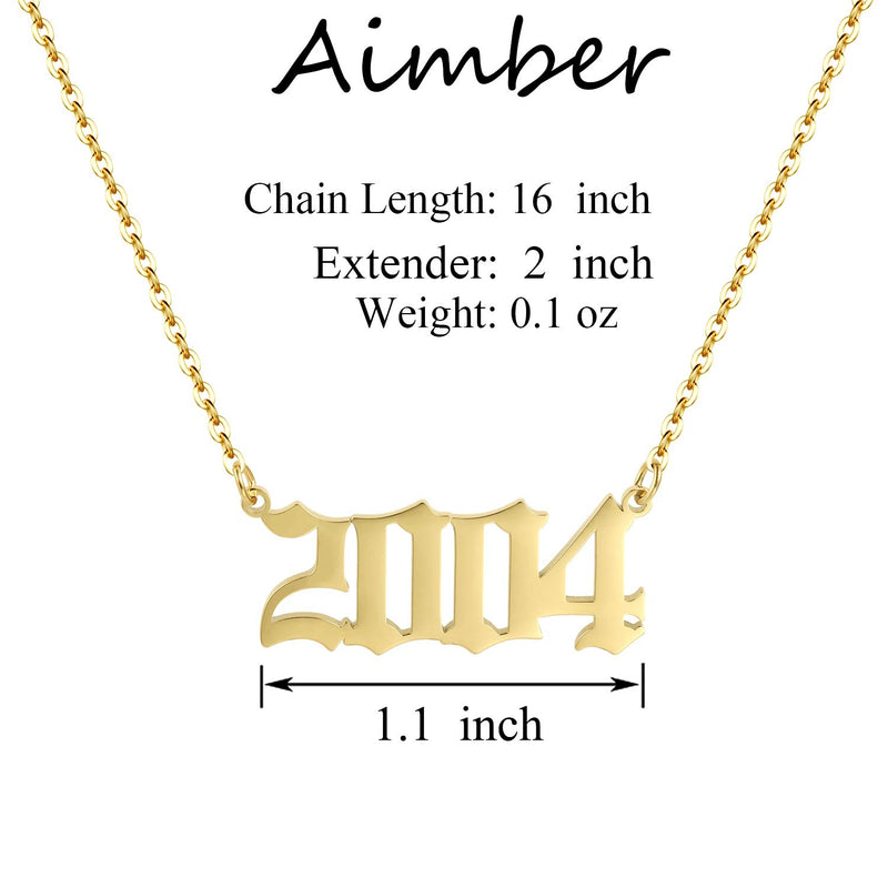 [Australia] - Aimber Birth Year Necklace 18K Gold Plated Birth Year Number Pendant Necklace Stainless Steel Birthday Year Necklace for Women,1970-2024 2004 