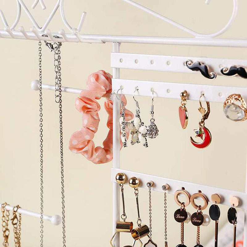 [Australia] - Earring Necklace Holder Jewelry Organizer Display Stands Pierced Pegboard Clip Large Earring Holders for Girls Kids Shows Wall Mounted Hanging Rack with Removable Base 10 Hooks and 80 Holes White 