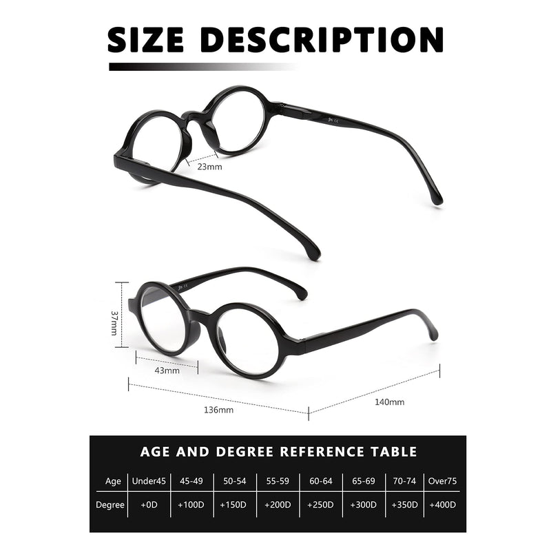 [Australia] - JM Set of 4 Round Reading Glasses Spring Hinge Readers Men Women Glasses for Reading +2.5 Black & Tortoise 2 Black & 2 Tortoise 2.5 x 