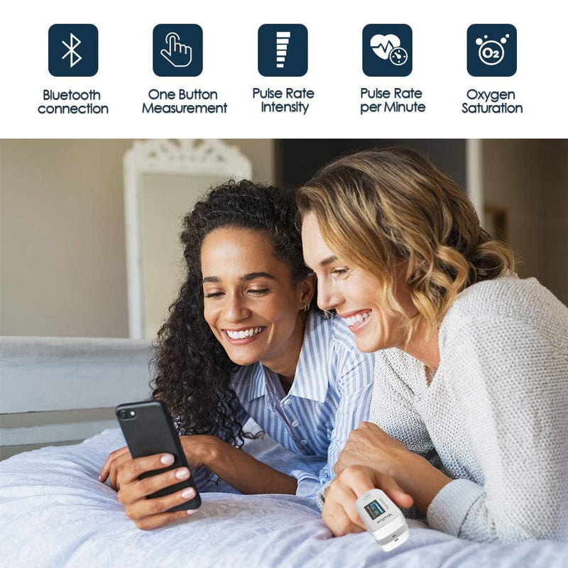 [Australia] - Pulse Oximeter, Bluetooth Finger Clip Oximeter, Blood Oxygen Saturation Meter, Portable Fingertip Oxygen SPO2 Level Health Monitor, White 