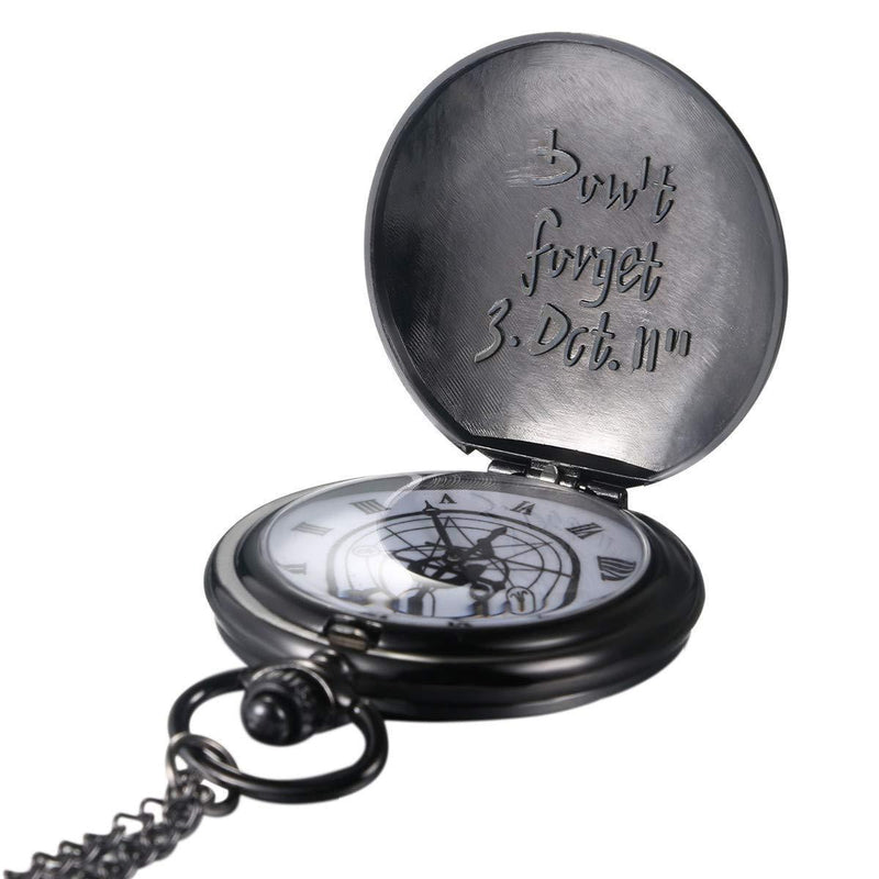 [Australia] - JewelryWe Vintage Fullmetal Alchemist Edward Elric's Pocket Watch Black with 31.9 Inches Chain 