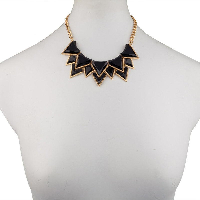 [Australia] - Lux Accessories Art Deco Spiked Chain Statement Necklace Black 