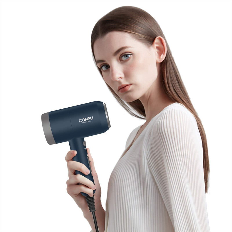[Australia] - CONFU 1800W Hair Dryer, Ionic Hair Blow Dryer, Lightweight Hair Dryers with Cool Shot Button & Diffuser & Concentrator for Travel Salon Home Use, Dark Blue 