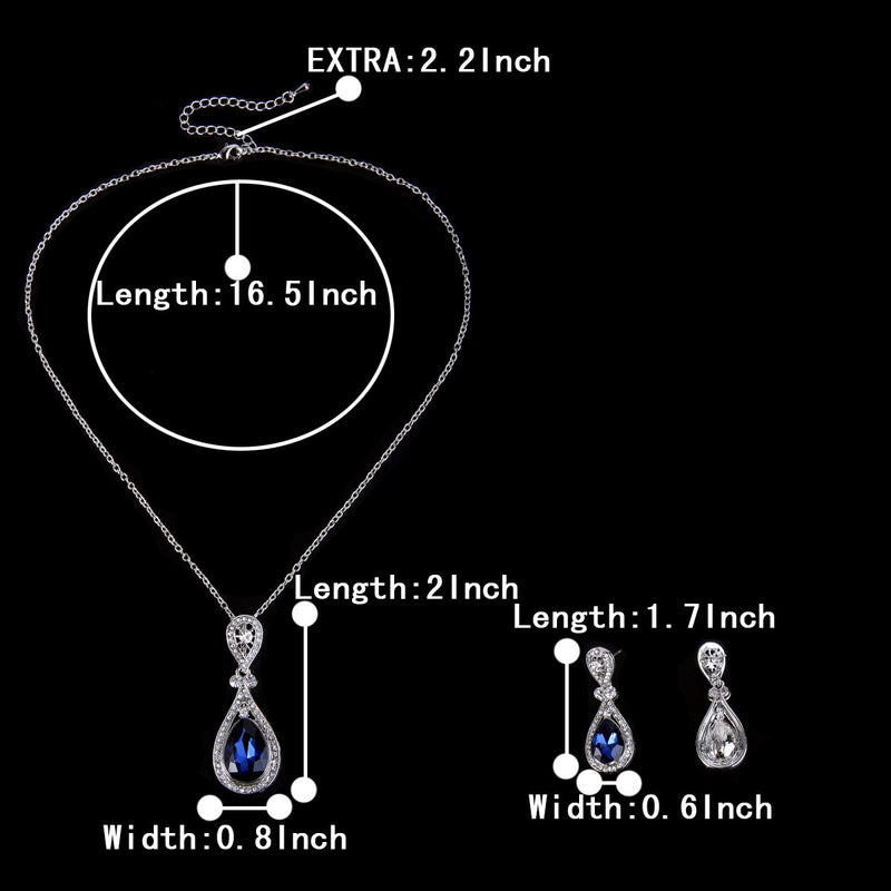 [Australia] - BriLove Women's Wedding Bridal Elegant Crystal Teardrop Pendant Necklace Dangle Earrings Set Navy Blue 