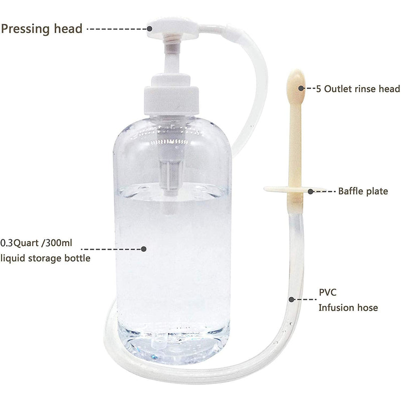 [Australia] - Abyclean Enema Bottle Kit for Men Anal Douche Vagina Cleaning Kit Reusable Manual Pressure Enemas for Women (300ml, 3 Nozzle) 300ml-3 Nozzle 