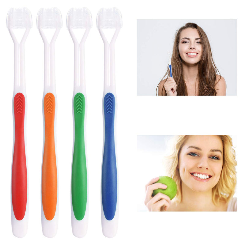 [Australia] - 4 Pieces Three Sided Toothbrush Autism Sensory Toothbrush Bristle Travel Toothbrush for Kids Complete Teeth Gum Care Pretty Good Angle Clean Each Tooth, Soft and Gentle (Green, Blue, Yellow, Red) Green, Blue, Yellow, Red 
