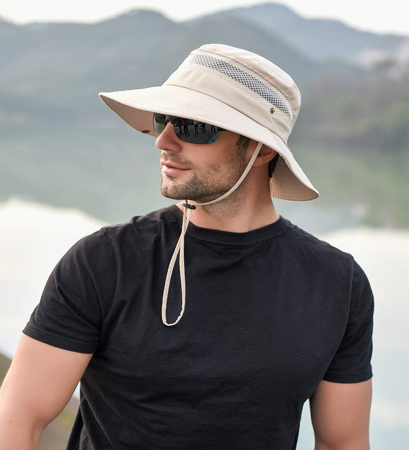 [Australia] - Men Women Sunscreen Cooling Hat Ice Cap Heatstroke Protection Cooling Cap Wide Brim Sun Hat with UV Protection Beige 
