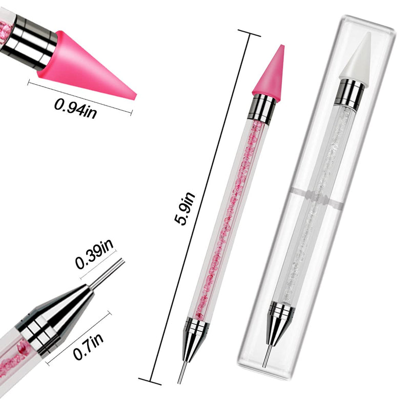 [Australia] - 2 Pieces Nail Rhinestone Picker Pencil Dotting Pen Wax Pen for Rhinestone Crystals Beads Dual-ended Rhinestone Picker Manicure Nail Art DIY Tool With Acrylic Handle Nail Gems Applicator (Pink & White) 