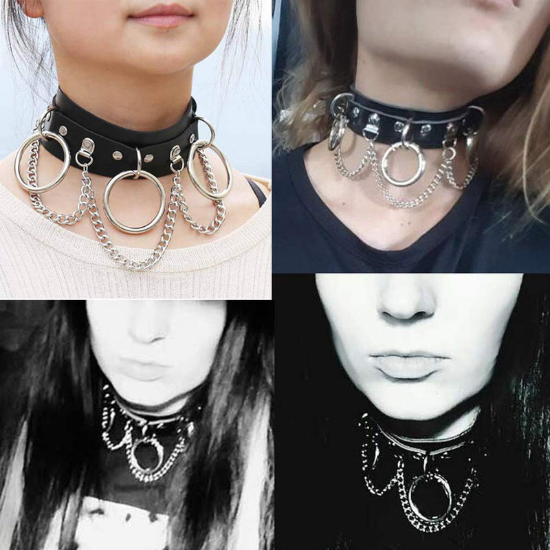 [Australia] - Women Girls PU Leather Punk Rock O-Ring Spike Rivets Collar Choker Necklace Jewelry Style-A 