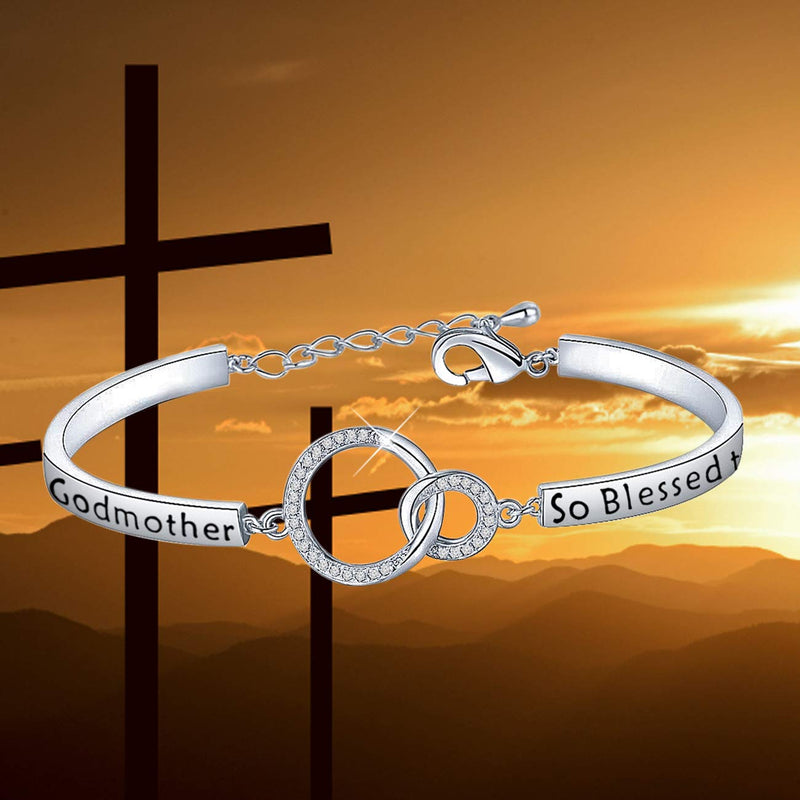 [Australia] - LQRI Godmother Bracelet So Blessed to Have You in My Life Interlocking Circles Bracelet Religious Jewelry Christening Baptism Gift for Godmother sliver 