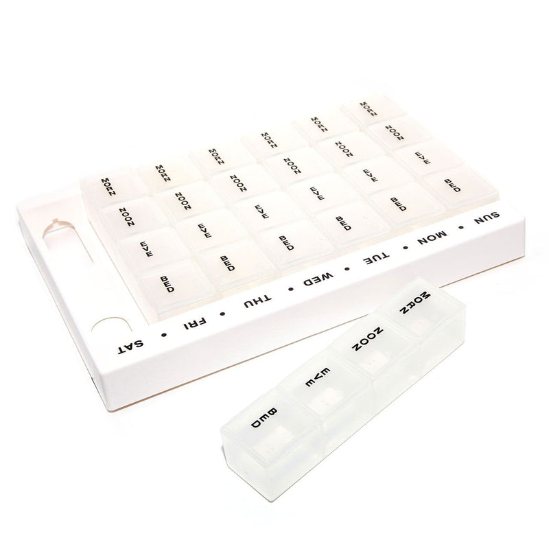 [Australia] - Safe and Sound Jumbo Weekly Pill Organiser, 4 Compartments Per Daily Removable Section, Printed and Braille Flip-top Lids, Push-open Catches 