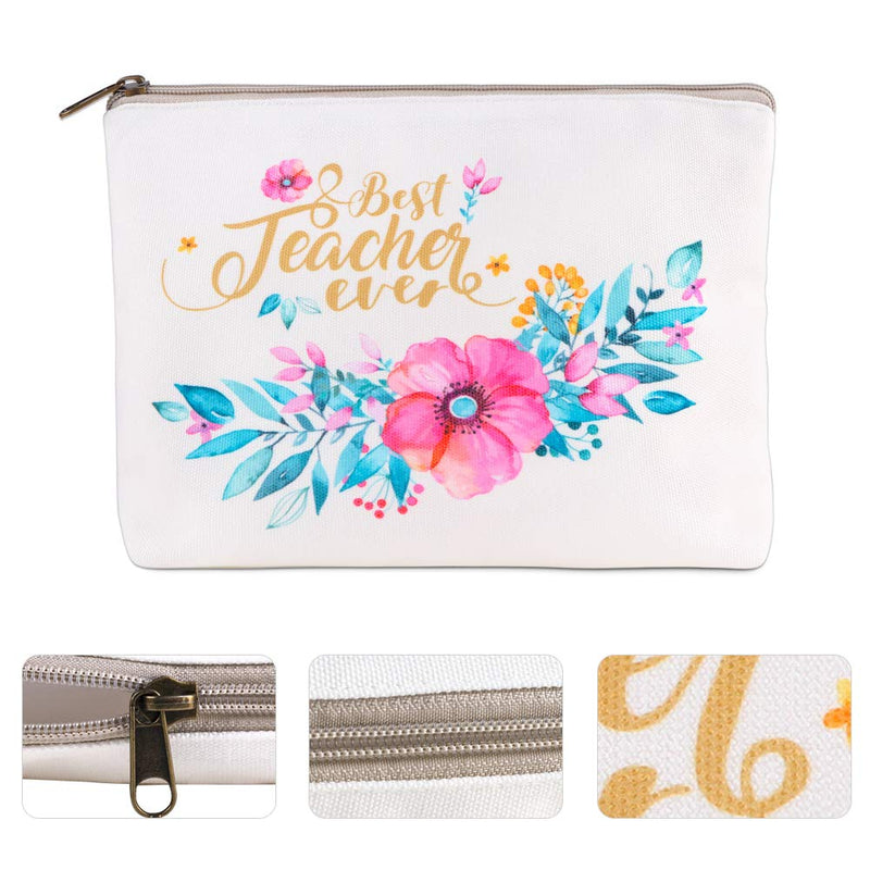 [Australia] - Hohomark Best Teacher Ever Bags Teacher Appreciation Gifts Bag for Women,7"x9" Makeup Bags Cosmetic Travel Case Toiletry Pouch Pencil Bag with Zipper for Teacher Gifts 