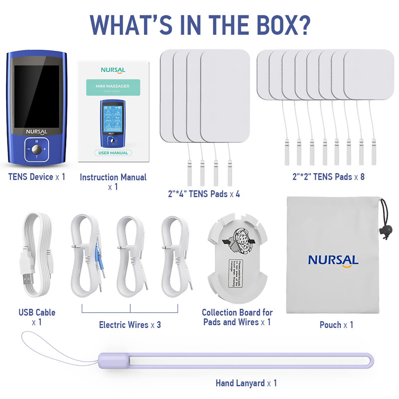 [Australia] - NURSAL TENS EMS Unit Muscle Stimulator for Pain Relief Therapy, Electric 24 Modes Dual Channel TENS Machine Pulse Massager with 12 Pcs Electrode Pads/Continuous Stable Mode/Memory Function Blue 