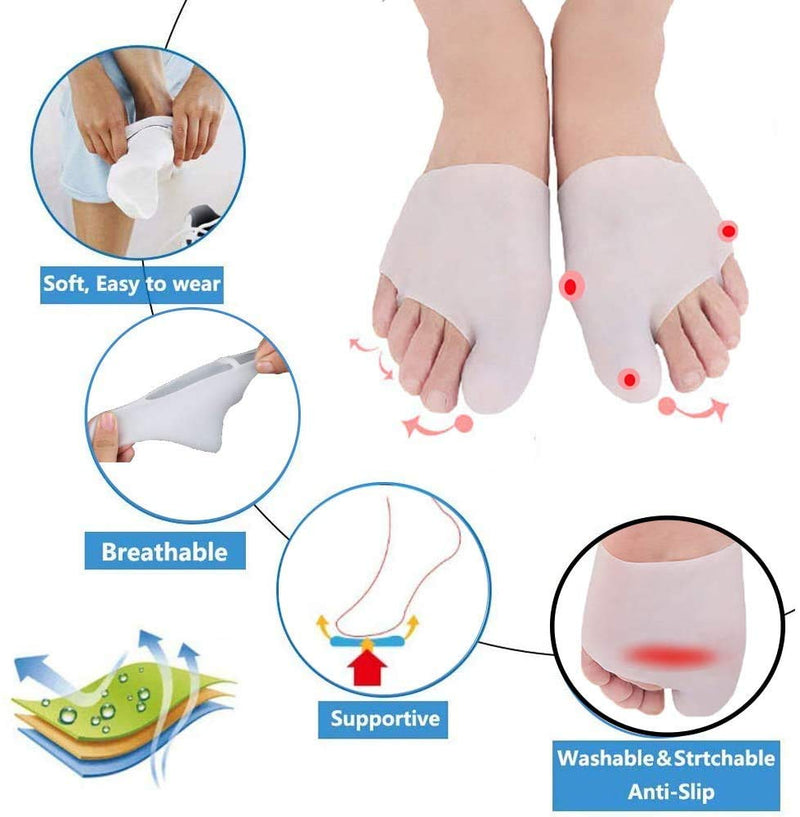 [Australia] - Footsihome 4 Pack Bunion Pads with Big Toe Caps, Silicone Metatarsal Pads Toe Cover, Gel Toe Sleeves Protection for Corn, Reduce Irration from Shoes White 8 Pack 