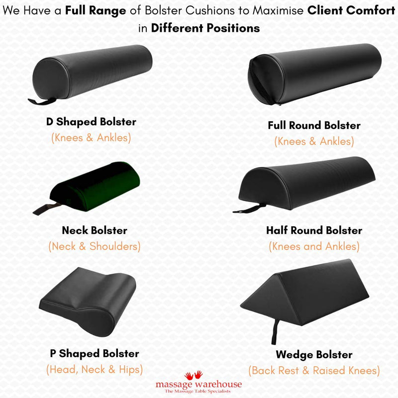 [Australia] - Skin-Touch® Luxurious PU Upholstery Premium Quality Massage Table Bolster Support Cushions - Carry Handle + Selection of Colours/Sizes-Wedge, Knee, Neck, Shoulder, Full/Half Round (Full Round, Black) Full Round 
