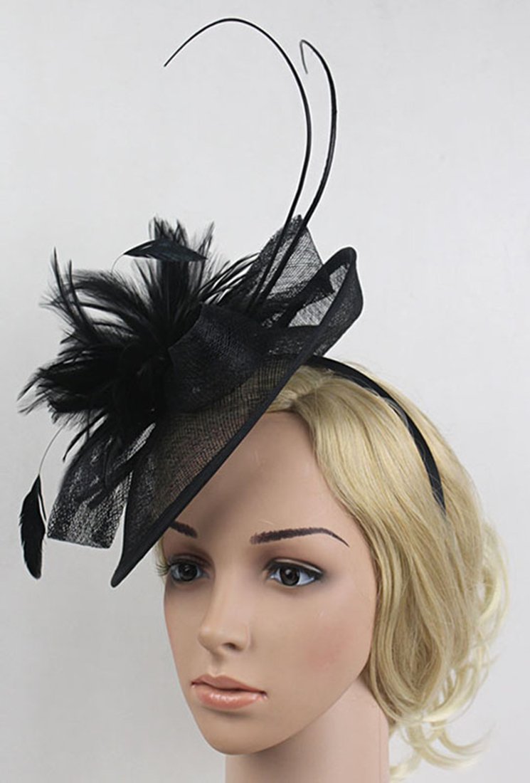 [Australia] - Z&X Sinamay Fascinator Hats for Women Church Kentucky Derby Hat Flower Feather Wedding Fascinator Headband Clips B- Black 