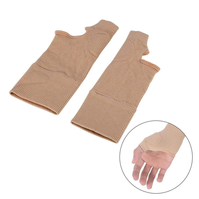 [Australia] - Thumb Hand Wrist Support, 1 Pair Elastic Beige Thumb Support, Arthritis Joint Sprains Glove, Breathable Wrist Support Brace Fingerless Glove with Gel Thumb Injury Pads for Hand Wrist Joint Support 