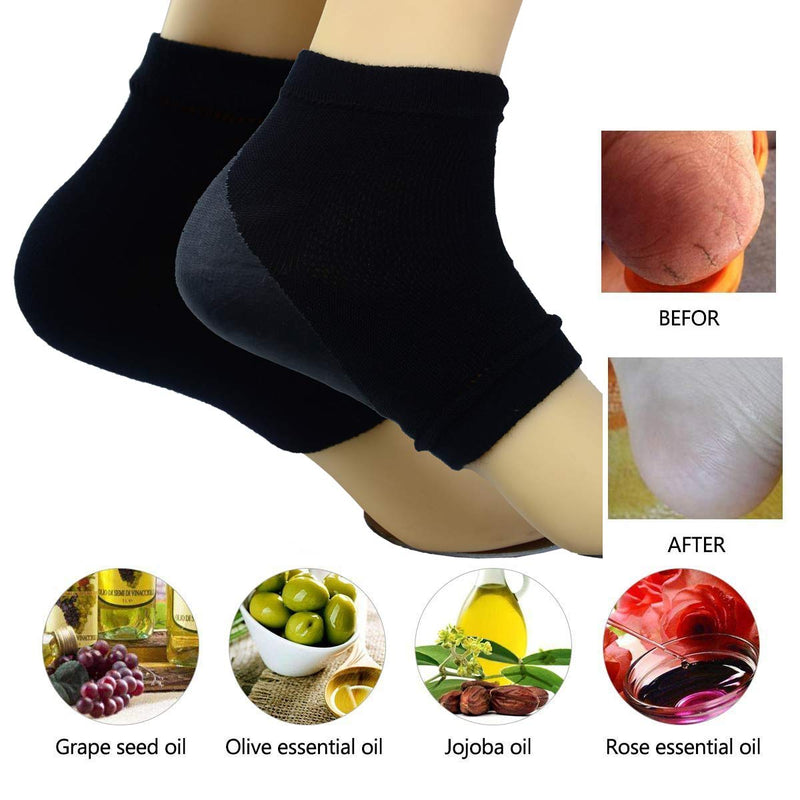[Australia] - Makhry 2 Pairs Moisturizing Silicone Gel Heel Socks for Dry Hard Cracked Skin Open Toe Comfy Recovery Socks Day Night Care (Black) Black 