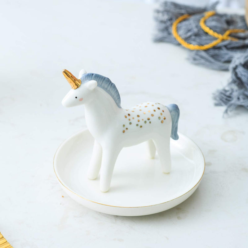 [Australia] - Vellarr Unicorn Ring Holder Dish Ceramic Jewelry Plate Jewel Display Organizer Trinket Tray, Engagement Wedding Gift 