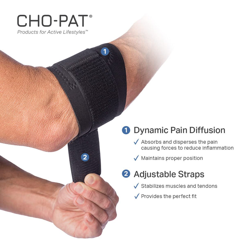 [Australia] - Cho-Pat Golfer’s Elbow Support Strap, Adjustable Compression Forearm Support for Golfer’s Elbow Treatment, Overuse Syndromes, and Muscle Strains, Medium Black 