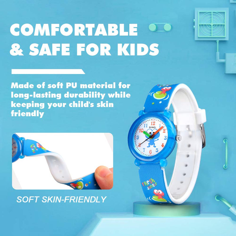 [Australia] - YxiYxi Kids Watches for Boys Girls Cute Cartoon 50M Waterproof Silicone Children Analog Toddler Wrist Watch with Time for 3-10 Year Boys Girls Little Child Blue 
