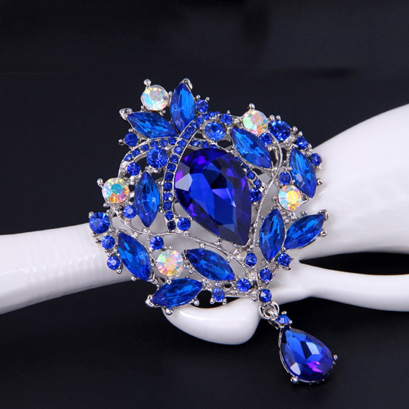 [Australia] - Ezing 4pcs Big Blue Crystal Silver Plated Brooch for Wedding Bouquet 