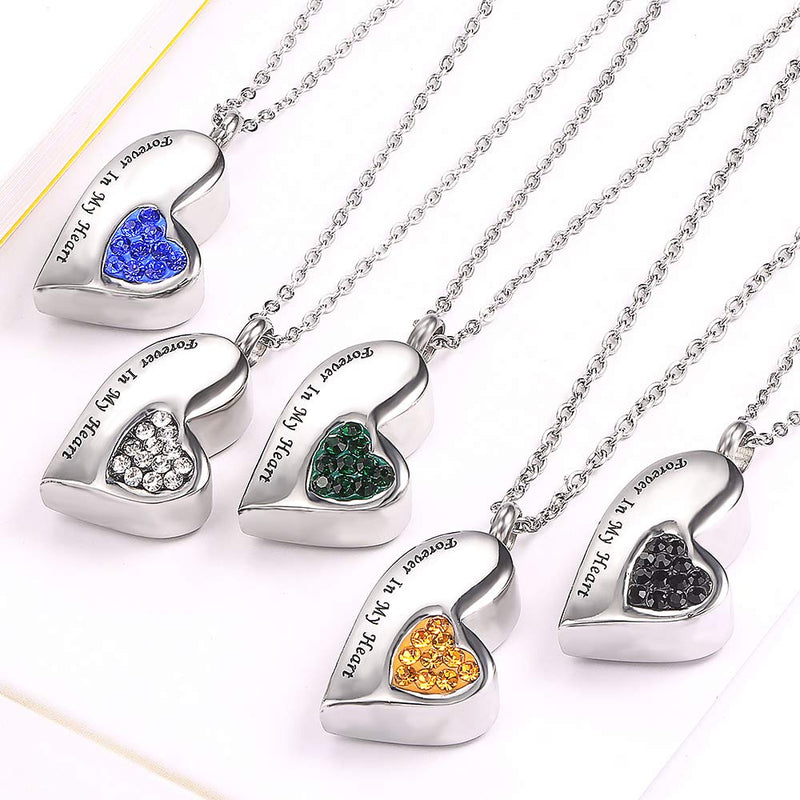 [Australia] - Suxerlry Stainless Steel Cubic Zirconia Heart Pendant Urn Necklace Ashes Memorial Keepsake Jewelry White CZ 