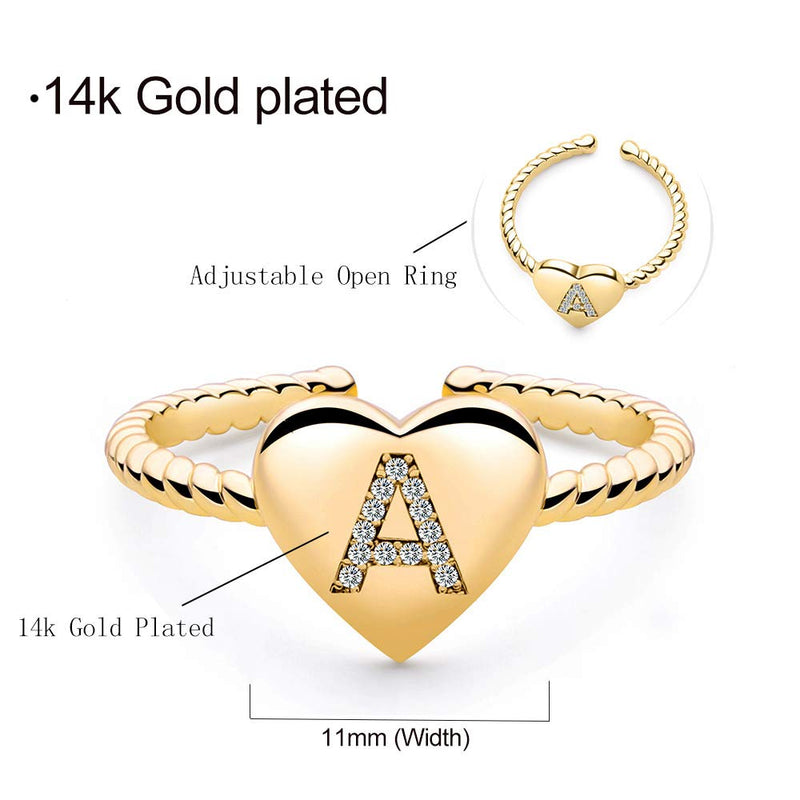 [Australia] - M MOOHAM Stackable Initial Rings for Women Girls, Gold Plated Dainty Heart Capital Letter Initial Rings for Women Teens Girls, Stackable Rings for Girls Engraved Alphabet Letter Rings A-Gold 