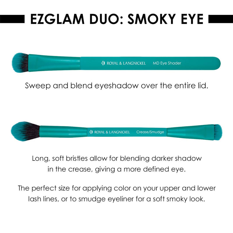 [Australia] - MODA EZGlam Duo, Smoky Eyes, Travel Size 2pc Makeup Brush Set Includes - Eye Shader, Crease/Smudger Brush, Teal 