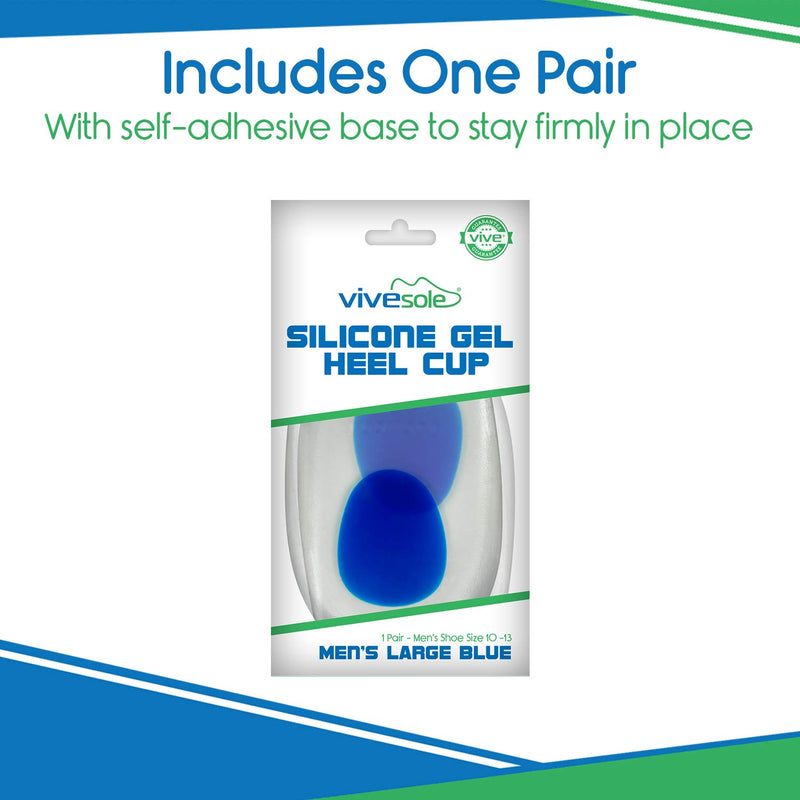 [Australia] - ViveSole Silicone Gel Heel Cups - Shoe Inserts for Plantar Fasciitis, Sore Heel, Bone Spur & Achilles Pain Relief Protectors - Foot Comfort Pads - Support (1 Pair, US Men's (10-13)) US Men's (10 - 13) 