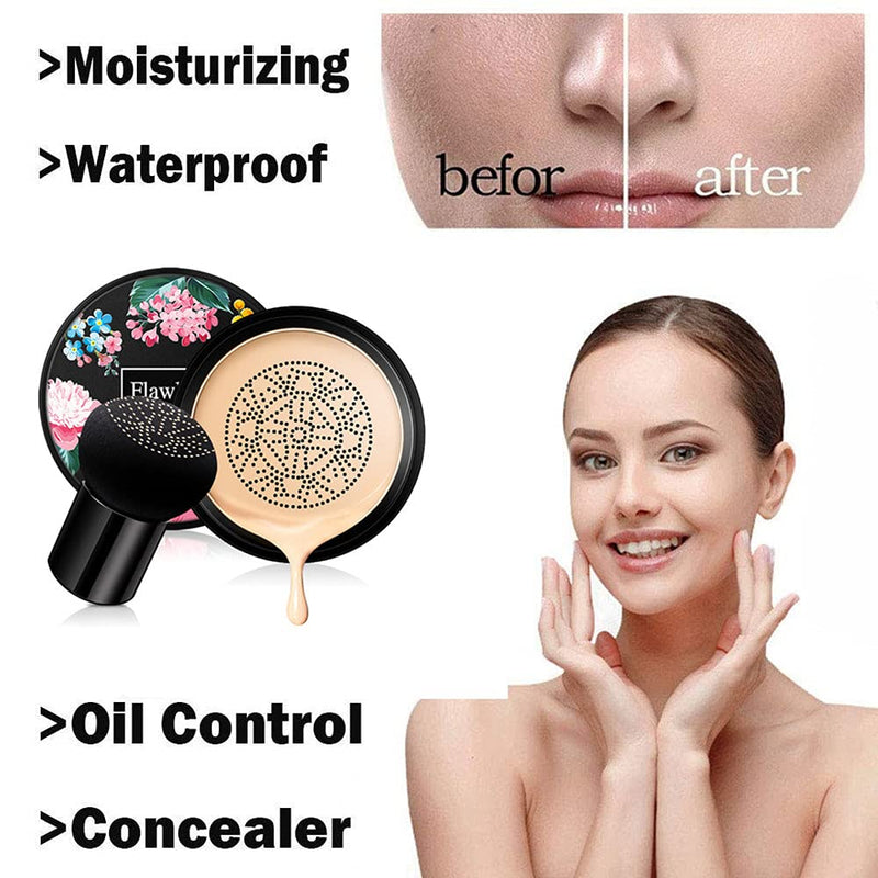 [Australia] - Mushroom Head Air Cushion CC Cream Foundation Cover Concealer Makeup Moisturizing Brightening Pigment Liquid Foundation, Even Skin Tone Makeup Base BB #Light White Light White 