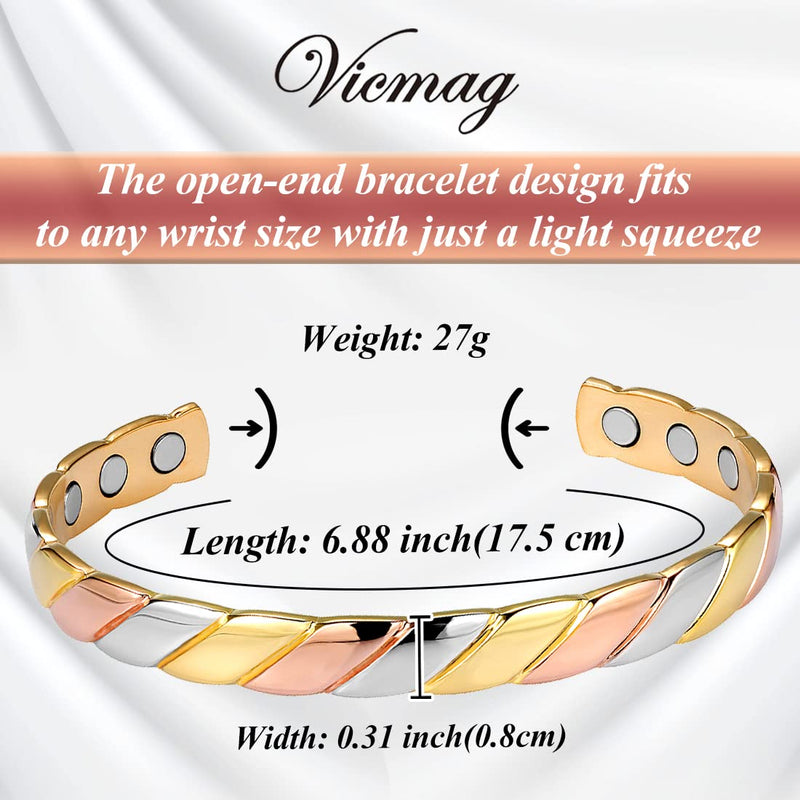 [Australia] - Vicmag Copper Magnetic Bracelet for Women 99.99% Solid Pure Copper Ultra Strength Magnets Adjustable Size with Gift Box (Tricolour Diamond) 1-tricolour Diamond 