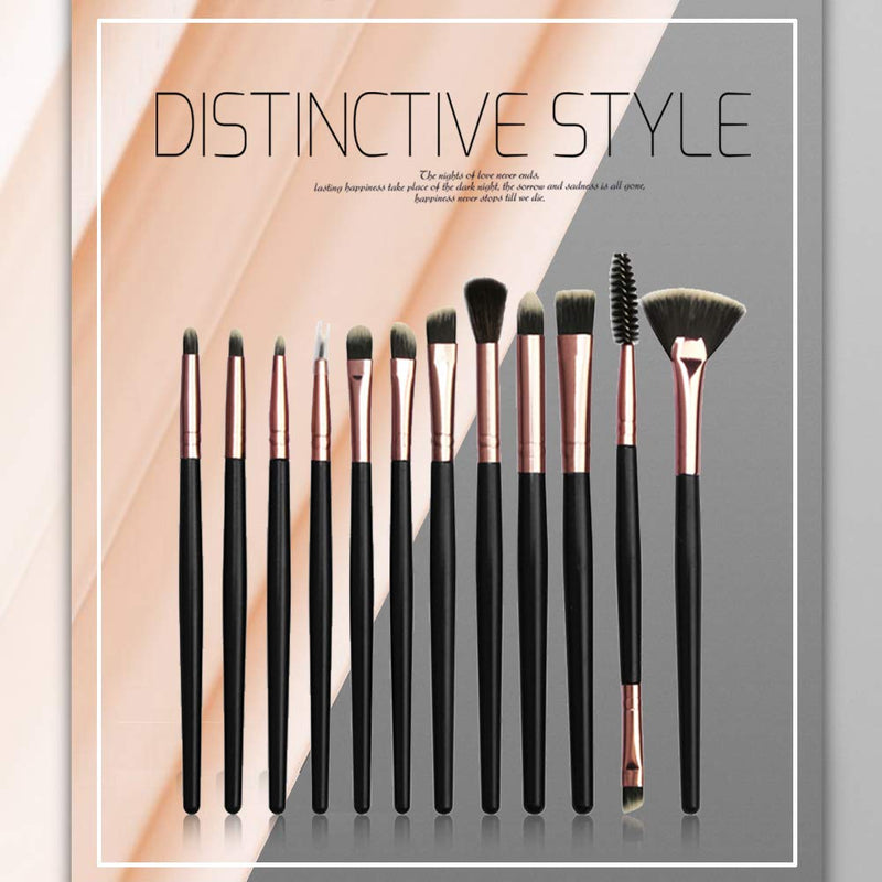 [Australia] - Vtrem 12 PCs Eyeshadow Brushes Set Professional Nylon Makeup brushes Eye Shadow Powder Blending for Eyebrows, Eyeliner Blush Concealer Liquid Cream Kabuki Make Up Brush Best for Gifts - Black 12PCs Eye Makeup Brushes / Black 