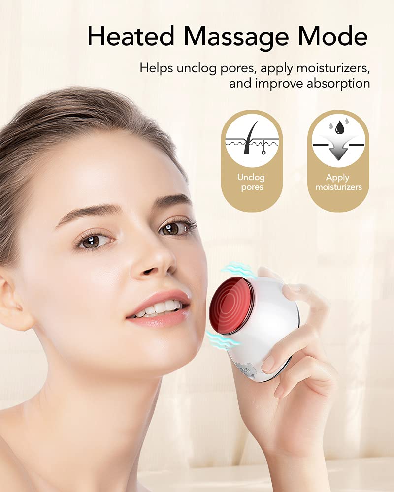 [Australia] - AEVO Facial Cleansing Brush, 6X Deeper Cleanse 2 in 1 Heated Massager & Sonic Vibrations [Detachable Silicone Head for Exfoliation] [Rechargeable] [5 Modes] [for Women/Men], White 