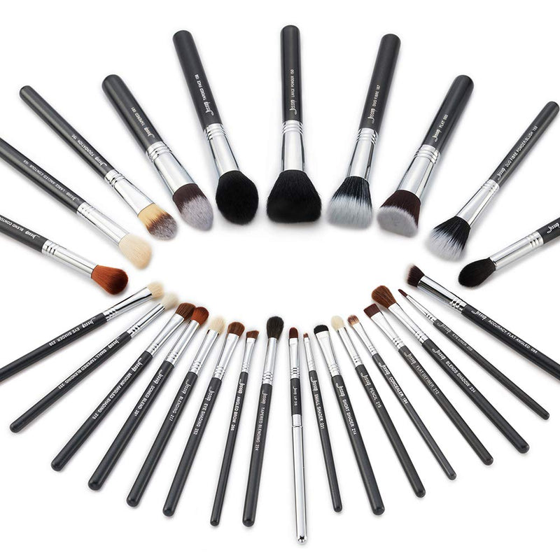 [Australia] - Jessup 27 pcs Pro Set Makeup Brushes Professional Foundation Eye Shadow Lipstick Face Power Liquid Cream Fiber Hair Handmade Brush Tools Black/Silver T133 