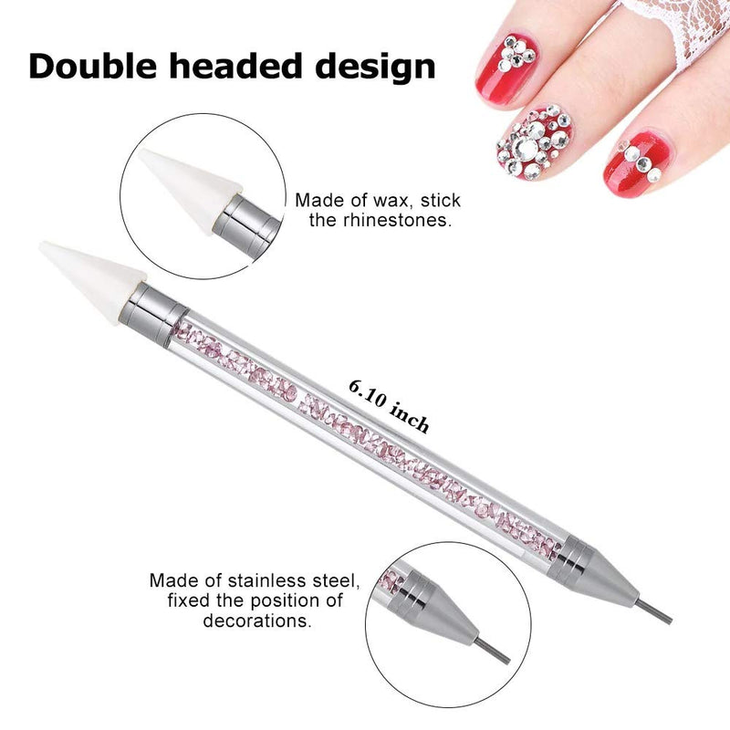 [Australia] - Nail Rhinestone Picker Dotting Tool with Extra 2 Wax Head, Dual-ended DIY Nail Art Tool With Pink Acrylic Handle 