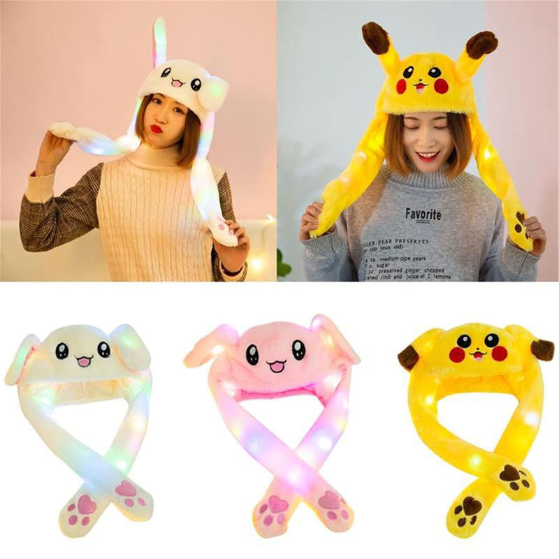 [Australia] - Rabbit Hat Ear Moving Jumping Hat LED Glowing Funny Bunny Plush Hat Cap Cosplay Party Holiday Hat for Women Girls Black Panda 